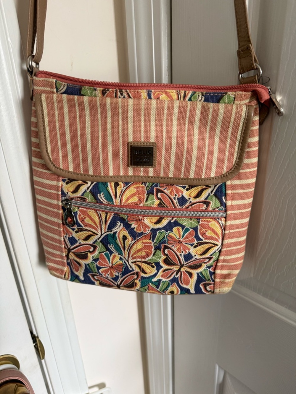 Relic Coral Stripe & butterflies Floral Crossbody Bag
